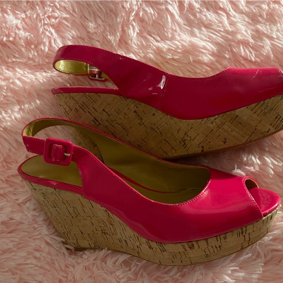 Nine West hot pink wedge cork sling back 7.5 - Picture 4 of 5